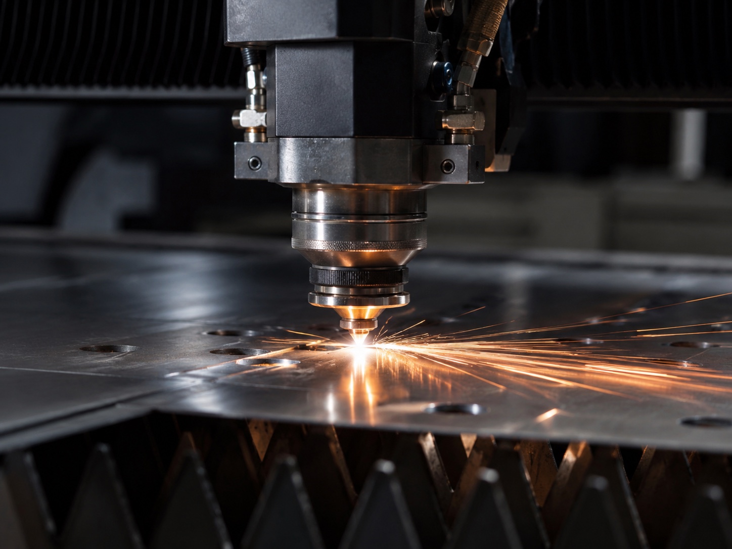 CNC laser cutting machine cutting a steel sheet
